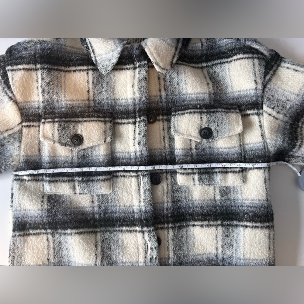 Gap Kids Plaid Shirt Jacket Black Cream Button Front Size M 8-9 - Picture 8 of 9
